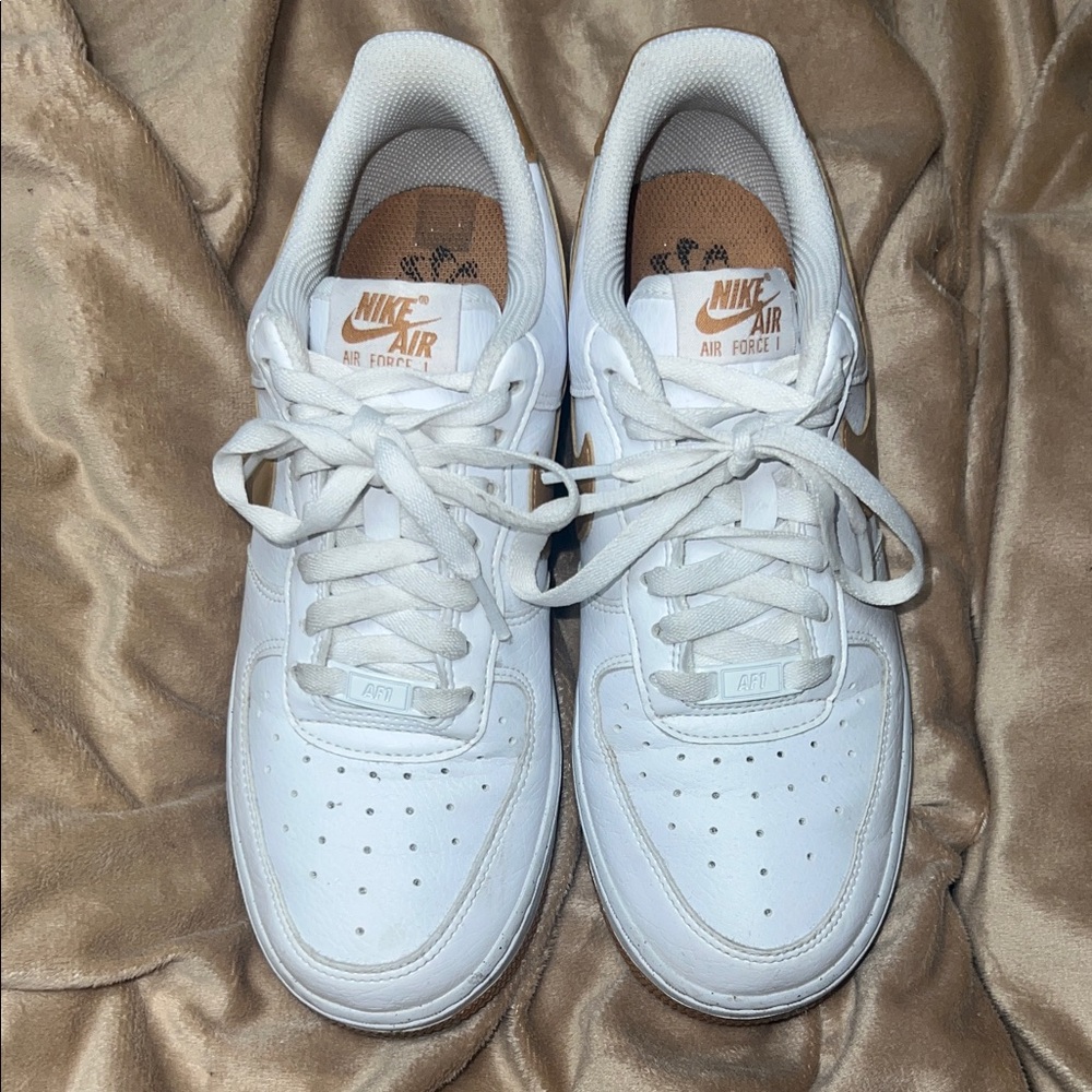 Nike Air Force 1 White and Tan Sneakers